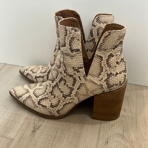 Steve Madden Snake-Print Cutout Ankle Boots in Beige and Brown